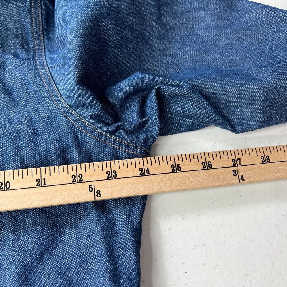 Vintage Wrangler Denim Shirt Long Sleeve Pearl Snap Mens 16.5–34 - Picture 7 of 8